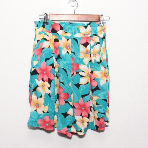Vintage Tarazzia High Waist Floral Culottes Wide Leg Shorts Tropical Sz M - Picture 2 of 7